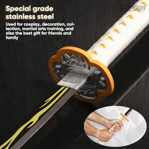 Vista 3 de Espadas de anime para cosplay, espada real Demon Slayer, espada Katana Samurai hecha a mano, hoja de acero real de 40 pulgadas con vaina de cuero
