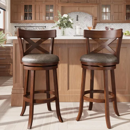 Vista 17 de ALPHA HOME Swivel Bar Stools with Backs, 26 Inch Bar Stools Set of 2, Wooden Bar Stools, 360 Degrees Bar Chairs with Solid Wood Legs & Wrap-Around