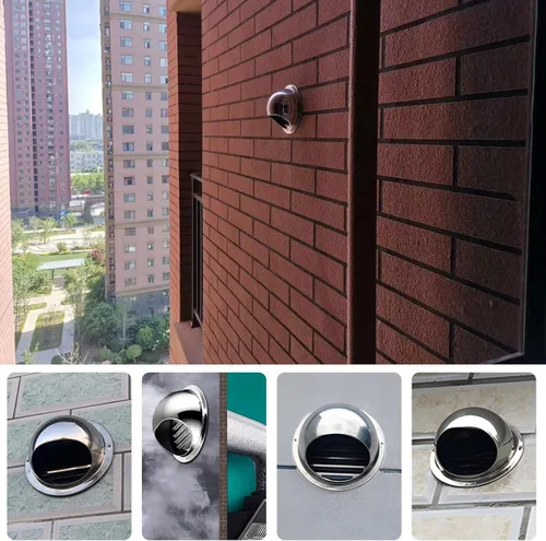 Vista 7 de Salida de ventilación de pared de 4, 6, 8, 10, 12 pulgadas, cubierta de ventilación de aire 304, extractor externo con nariz de acero inoxidable