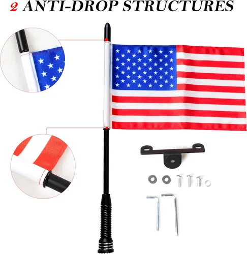 Vista 7 de Bandera con poste y soporte de montaje para Ford Bronco 2 puertas 4 puertas 2021-2025 Accesorios exteriores Rotación de 360° Banderas de látigo