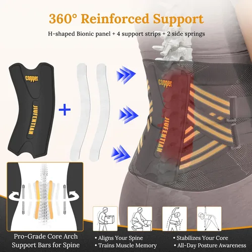 Vista 4 de JIUFENTIAN Soporte de espalda de cobre para dolor de espalda baja con tecnología de apoyo compuesto para hernia de disco, ciática y recuperación