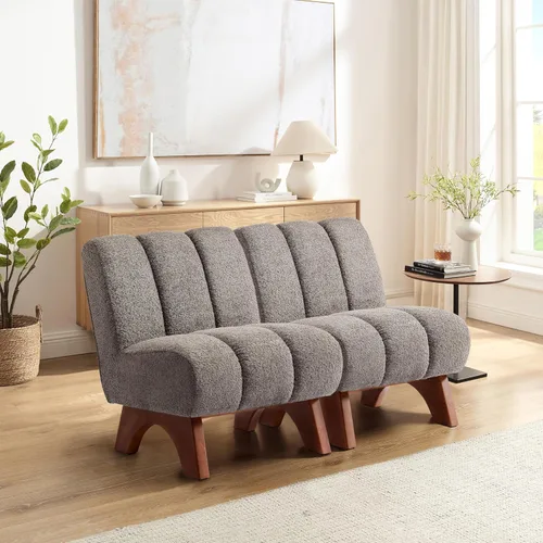 Vista 25 de Art Leon Silla decorativa moderna, sofá modular de tela sherpa, silla individual sin brazos con patas de madera para sala de estar, dormitorio, verde