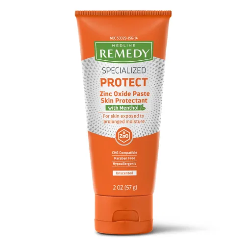 Medline Remedy Pasta especializada de óxido de zinc con mentol (tubo de 2 onzas), sin perfume, calamina, cuidado de la incontinencia, dermatitis del