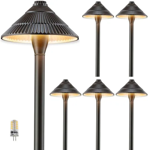 Vista 11 de Gardenreet Luces de camino de bajo voltaje de latón, luces LED de camino de paisaje, luces de patio al aire libre impermeables IP65, 12 V con cable