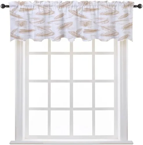 Cortinas de cenefa, cortina de ventana color crema, plumas esponjosas dibujadas a mano, 36 pulgadas de ancho x 18 pulgadas de largo, dormitorio,
