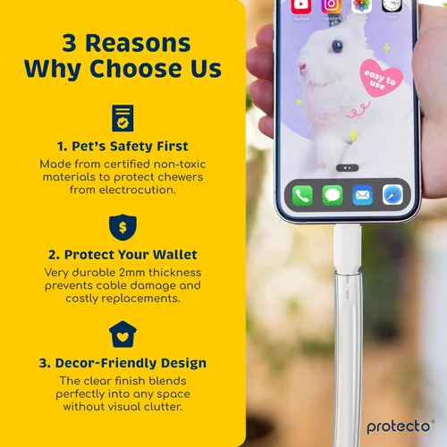 Vista 2 de PROTECTO Paquete de 2 protectores de cable resistentes para mascotas, solución antimordeduras, de 2,1 m, fácil de usar para perros y gatos