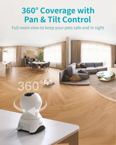 Vista 3 de VIMTAG Cámara interior para mascotas, cámara para perros de 2.5 K con aplicación de teléfono, cámara de seguridad panorámica/inclinación de 360°