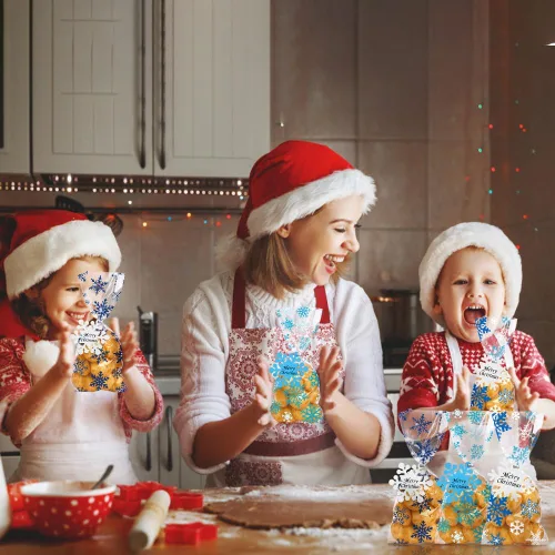 Vista 5 de Vellibring 120 piezas bolsas de celofán de Navidad, bolsas de copos de nieve de invierno, bolsas de plástico transparente para dulces y galletas