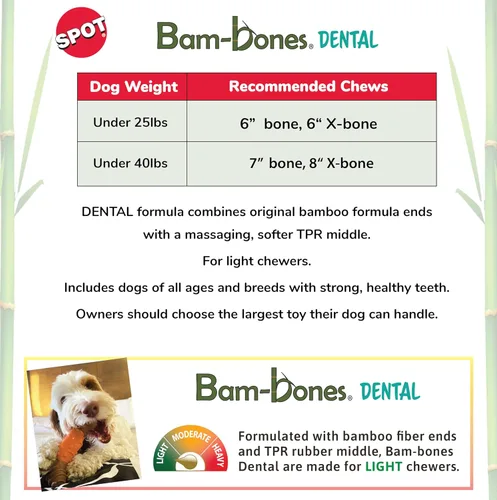 Vista 2 de SPOT Bam-Bones - Hueso dental – Hecho con fibra de bambú y un centro de goma masajeadora, masticable duradero para perros masticadores ligeros