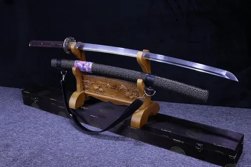 Vista 8 de SHZBZB Katana - Espada samurái hecha a mano, 41 pulgadas, arcilla de acero T10, templada, espada samurái de espiga completa