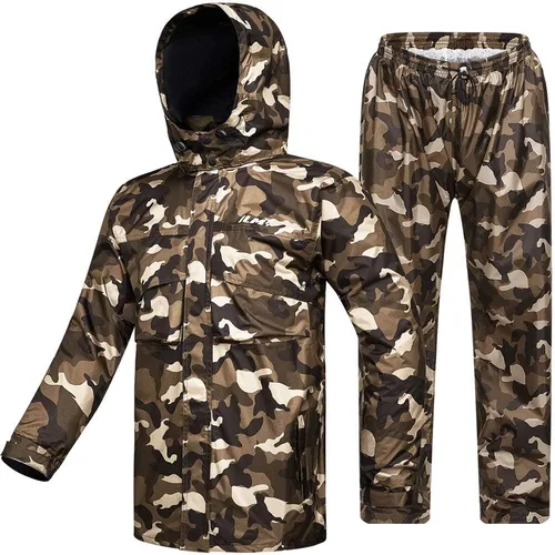 Vista 16 de ILM traje de lluvia para motocicleta, impermeable, 6 bolsillos, 2 piezas, chaqueta y pantalones, para hombre