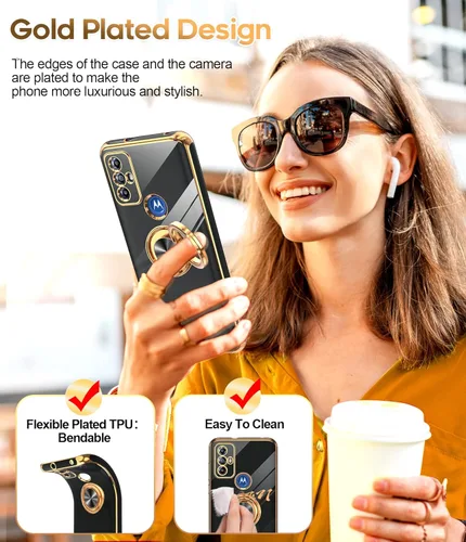Vista 6 de LeYi Funda para teléfono Moto G Play 2023: con protector de pantalla de vidrio templado (paquete de 2) Soporte de anillo giratorio de 360°, soporte