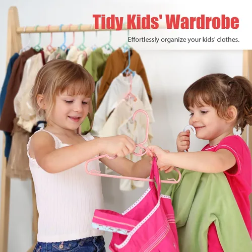 Vista 4 de Perchas Infantiles para Niños - 60 Perchas de Plástico para Bebés para Ropa de Niños Pequeños en el Armario - Percha para Niños, Percha
