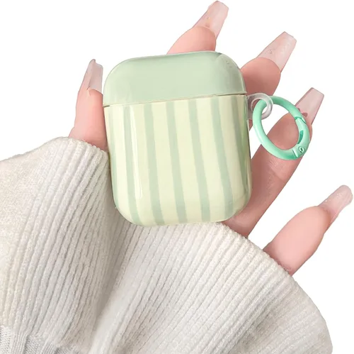 Lovmooful Funda compatible con AirPods 2ª/1ª, linda funda colorida a rayas con diseño de hebilla redonda para mujeres y niñas, funda protectora de