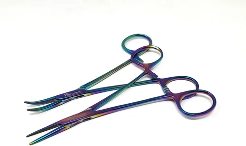 Vista 10 de Juego de 2 pinzas para hemostato de mosquito de 5 pulgadas rectas y curvadas con mandíbulas dentadas completas y hechas de acero inoxidable de alta