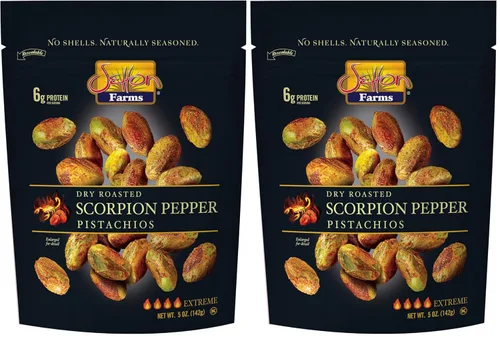 Vista 9 de Setton Farms Pistachos, sabor extremo de pimienta escorpión, sazonado naturalmente, tostado en seco sin cáscara, proyecto verificado sin OMG, sin
