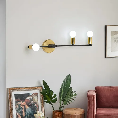Vista 4 de Apliques de pared para dormitorio, 3 luces de iluminación vintage, modernas luces montadas en la pared, lámpara de pared para porche, pasillo Dorado