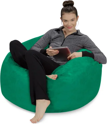 Vista 16 de Sofa Sack - Sillón puff: Puff de espuma viscoelástica de 3 pies, sofá mediano con funda de microfibra suave, color azul baya.