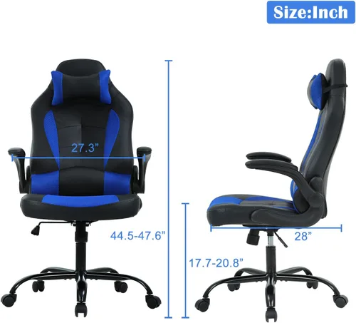 Vista 9 de Silla ergonómica para videojuegos, silla de juegos con reposacabezas, silla de computadora de oficina con ruedas y soporte lumbar, silla