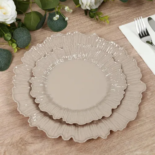 Vista 29 de Efavormart - Paquete de 6 platos de carga redondos de plástico morado de 13 pulgadas, con borde con volantes, para bodas, eventos
