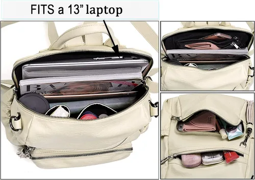 Vista 3 de UTO Mochila de cuero vegano para mujer, diseño de moda, convertible con borla, para viajes, con borla