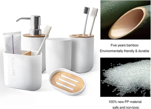 Vista 4 de Portacepillos de dientes de bambú, soporte para cepillo de dientes eléctrico, organizador de almacenamiento para baño de encimera para pasta