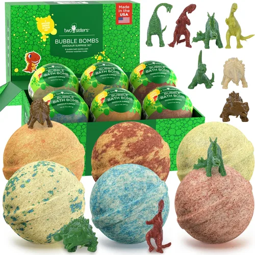 Bombas de baño de dinosaurios para niños con juguetes sorpresa en el interior (paquete de 6) – Bombas de baño de burbujas grandes para niños y niñas