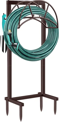 TomCare Soporte para Manguera de Jardín Mejorado 4 Picos Soporte para Manguera de Agua con 2 Ganchos para Herramientas Carrete de Manguera