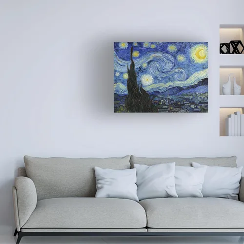 Vista 3 de Lienzo decorativo para pared de Vincent van Gogh, noche estrellada, 14 x 19 pulgadas