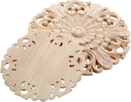 Vista 5 de MUXSAM Apliques tallados en madera, roseta redonda tallada en madera, calcomanías centrales para armario, puerta, armario, cajón, pared, techo