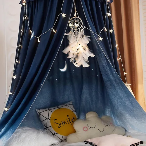 Vista 6 de Kertnic - Toldo decorativo para cama de niños, carpa de algodón suave para decoración de habitación de niñas, castillo de princesa, mosquitera