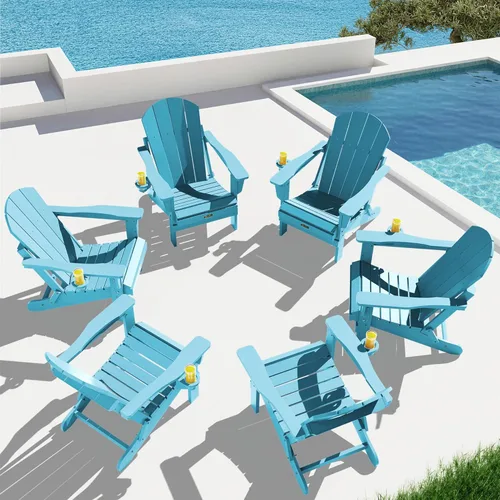Vista 8 de SERWALL Silla Adirondack plegable resistente a la intemperie, sillas de patio al aire libre, sillas Adirondack pintadas, juego de 2, color azul Aruba