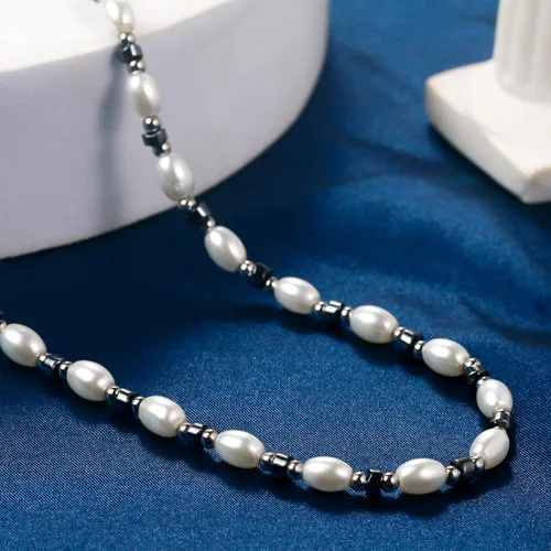 Vista 5 de Collar de perlas magnéticas para hombre, collar de perlas de cuentas como regalo del día del padre, collar de perlas de 0.236 in para hombre como