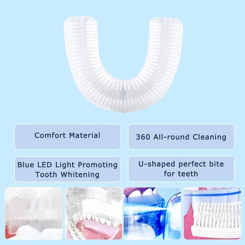 Vista 4 de Cepillo de dientes eléctrico ultrasónico para adultos, cepillo de dientes automático en forma de U boca entera Limpieza de 360° Blanqueamiento