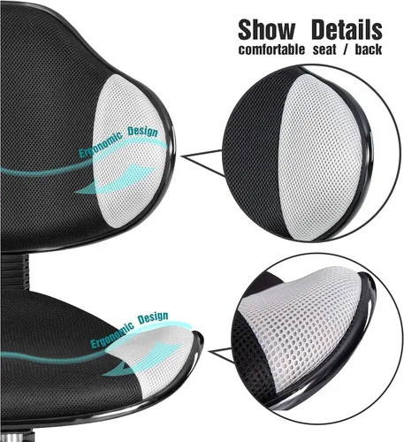Vista 10 de JJS Silla ejecutiva de computadora con respaldo bajo para oficina en casa, silla ergonómica de malla con base extra grande y almohadillas, negro/gris