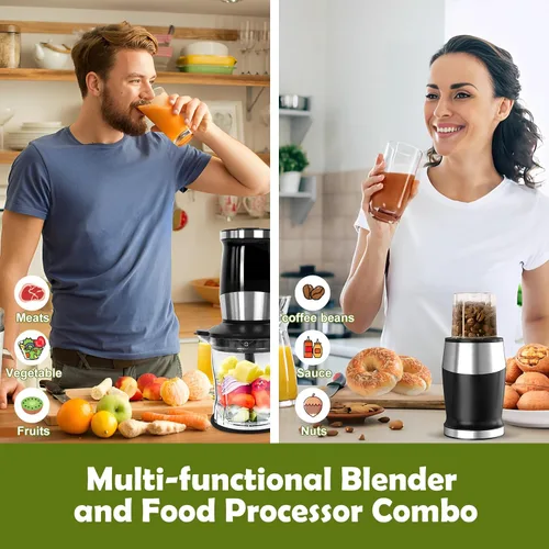 Vista 8 de Licuadora y Procesador de Alimentos Combo, Licuadora Personal para Batidos y Smoothies, Adecuada para Cocina, Hogar, Licuadora Eléctrica de 700W