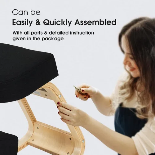 Vista 5 de Giantex Silla arrodillada, silla de postura de madera, carga máxima de 330 libras, mecedora con cojín suave, alivio natural para dolor de espalda