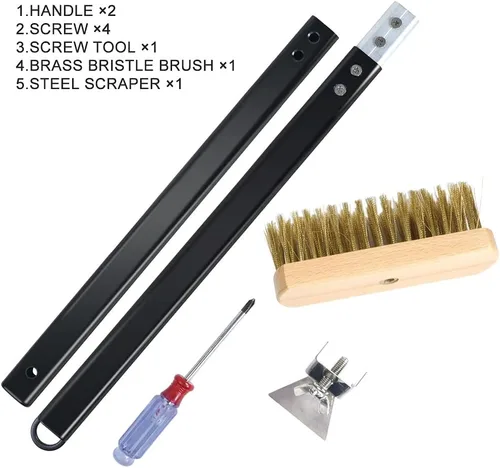 Vista 7 de Cepillo para horno de pizza con raspador, cerdas de latón, cepillo de pizza para horno de pizza de 40.5 pulgadas, cepillo de piedra para pizza..