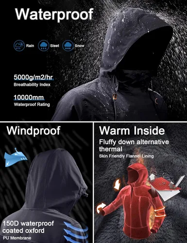 Vista 4 de GEMYSE - Chaqueta de esquí para hombre, para montaña, impermeable, resistente al viento, lluvia y nieve