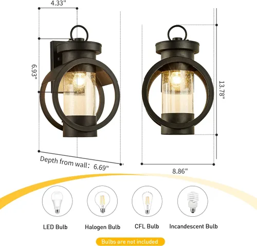 Vista 7 de Lámpara de pared industrial con sensor de atardecer a amanecer, moderna lámpara de pared exterior impermeable, lámpara de pared exterior negra mate
