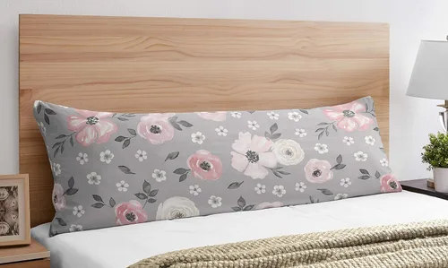 Vista 4 de Sweet Jojo Designs Funda de almohada corporal con diseño floral de acuarela gris (almohada no incluida), rosa rubor, gris y blanco, estilo Shabby
