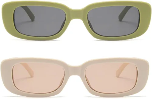 Vista 2 de ENTHYI Gafas de sol rectangulares para mujer, gafas de sol retro de los años 90, marco cuadrado estrecho, protección UV400