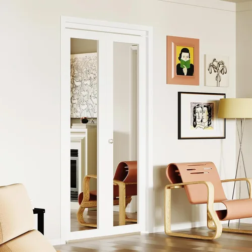 Vista 15 de BARNER HOME Puertas plegables, puertas de armario con espejo completo para abertura de 48" (doble 24") x 80", puerta plegable interior para despensa