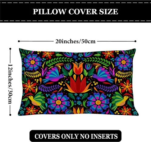 Vista 5 de Juego de 2 fundas de almohada de fiesta mexicana de 12 x 20 pulgadas, diseño de libélula y dalia, Día de los Muertos, decoración del Cinco de Mayo