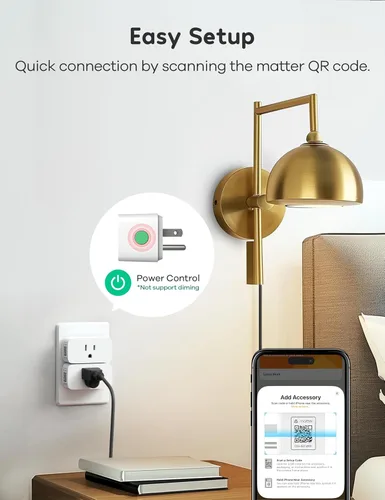 Vista 5 de Winees Matter - Enchufe inteligente, paquete de 2 unidades, salida inteligente que funciona con Alexa, Apple Home, Google Home, SmartThings