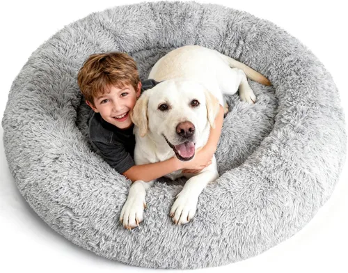 Vista 14 de Cama ortopédica para perros grandes, impermeable, con forma de dona, espuma viscoelástica calmante con gel refrescante, funda extraíble