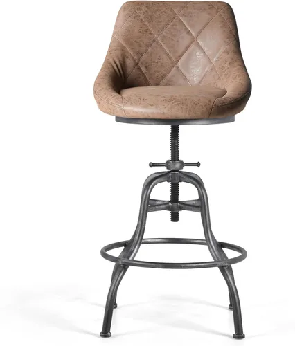 Vista 4 de Taburete de bar redondo industrial de poliuretano con respaldo de metal, altura ajustable, giratoria, silla de pub, taburetes de bar para cocina