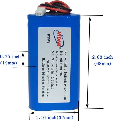 Vista 2 de VIDAR Batería recargable de iones de litio de 3.7 V, 6000 mAh-22.2 Wh, capacidad real, súper durabilidad, con enchufe JST 2.0/2P para electrónica