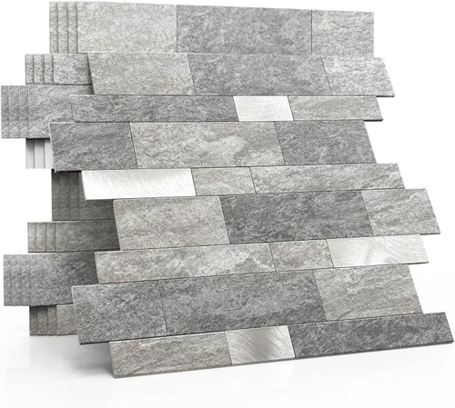 Vista 10 de Azulejo protector contra salpicaduras para cocina, despegar y pegar, acabado mate de piedra, pegatinas de azulejos para baño, panel de pared 3D