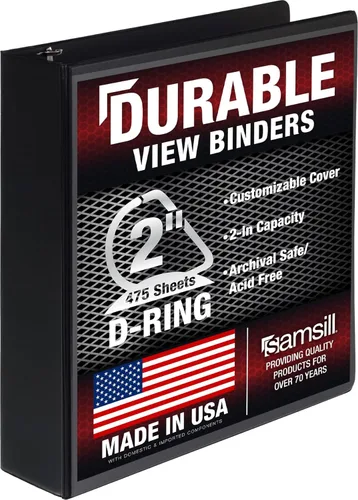 Vista 92 de Samsill - Carpeta duradera de 5 pulgadas, fabricada en los Estados Unidos, con anillos en D, transparente y personalizable, color blanco